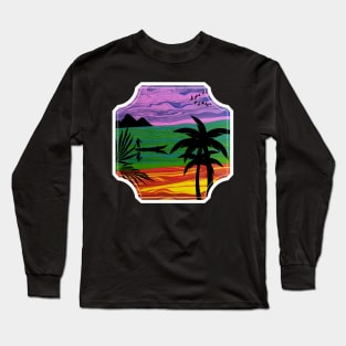 Tropical Landscape Fluid Art Design Long Sleeve T-Shirt